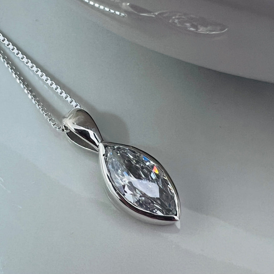 Memorial Ashes Marquise CZ Necklace in Sterling Silver