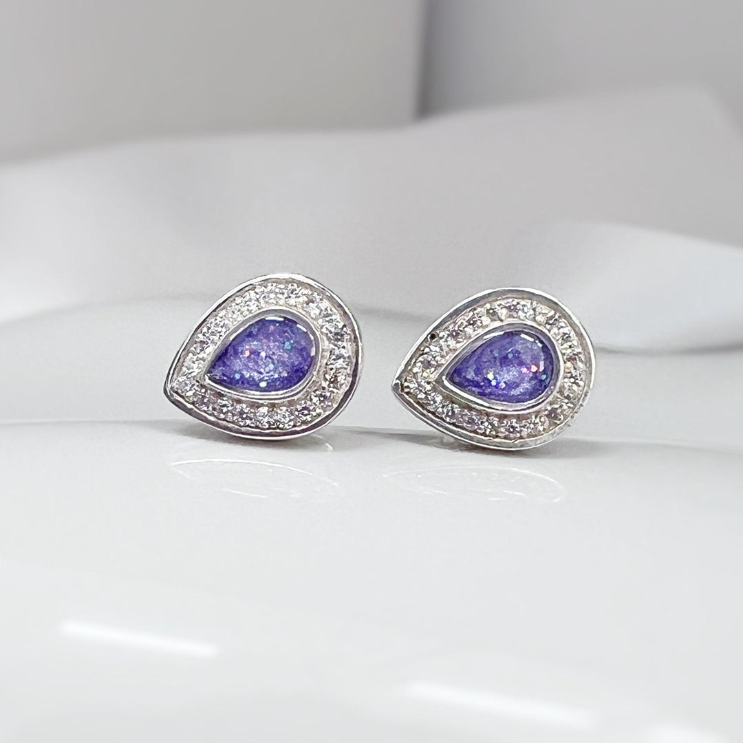 Purple Crystal Teardrop Memorial ashes Earrings - Nicky Robin Memorial Jewellery