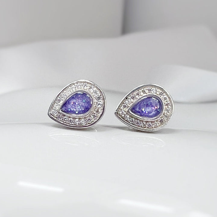 Purple Crystal Teardrop Memorial ashes Earrings - Nicky Robin Memorial Jewellery