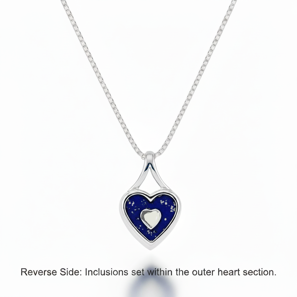 Reverse side of The Elegance Heart Solitaire Ashes Memorial Necklace.