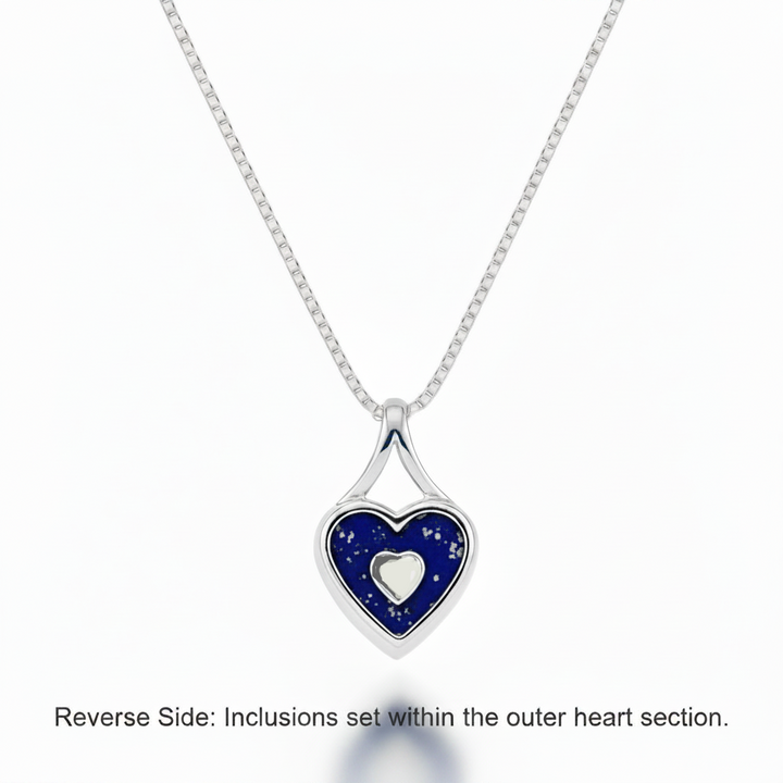 Reverse side of The Elegance Heart Solitaire Ashes Memorial Necklace.