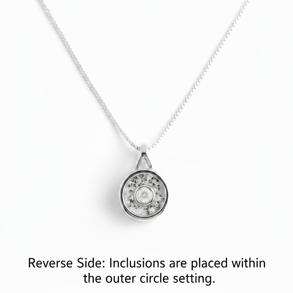 Reverse side showing the cremation ashes within the elegance memorial ashes necklace
