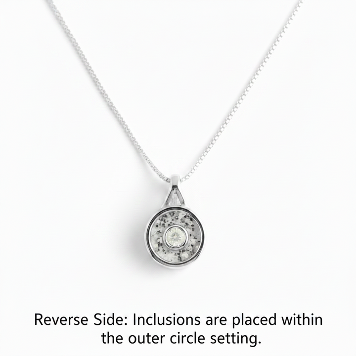Reverse side showing the cremation ashes within the elegance memorial ashes necklace