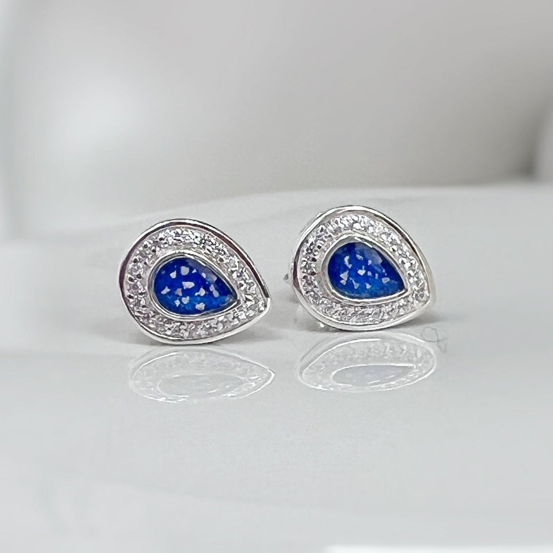 Sapphire blue Crystal Teardrop Memorial Earrings - Nicky Robin Memorial Jewellery