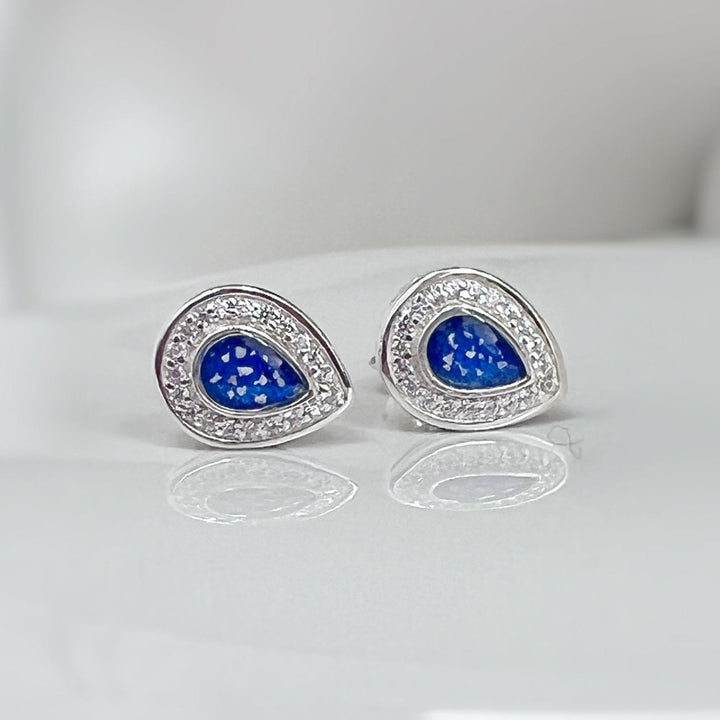 Sapphire blue Crystal Teardrop Memorial Earrings - Nicky Robin Memorial Jewellery