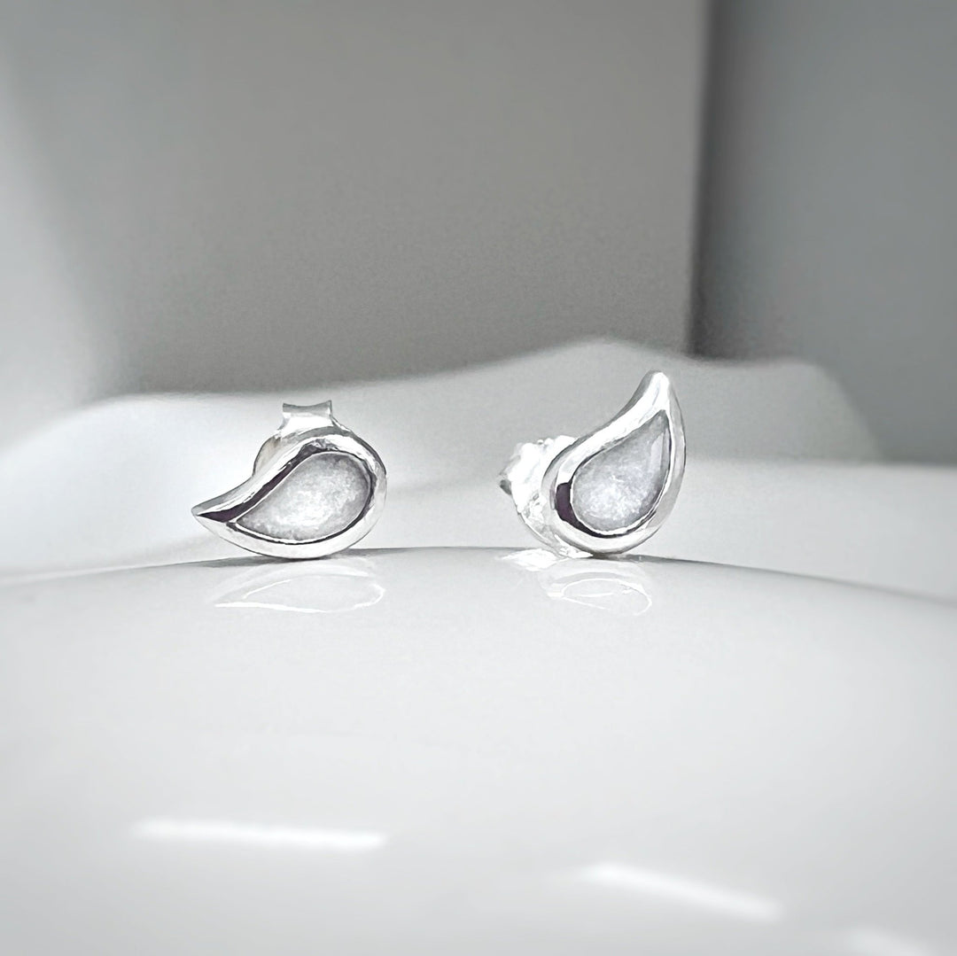 Small memorial ashes earrings in the shape of dainty tear droplets