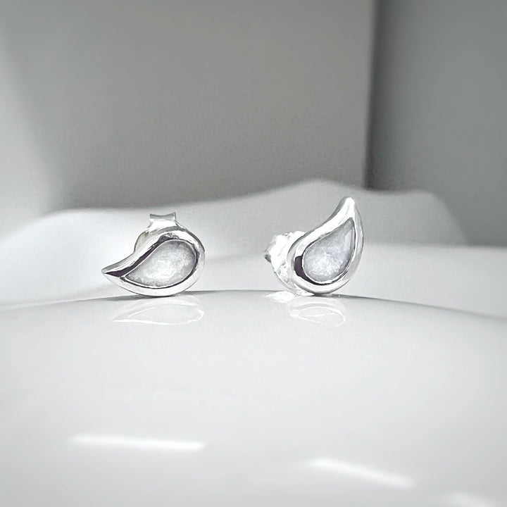 Small memorial ashes earrings in the shape of dainty tear droplets
