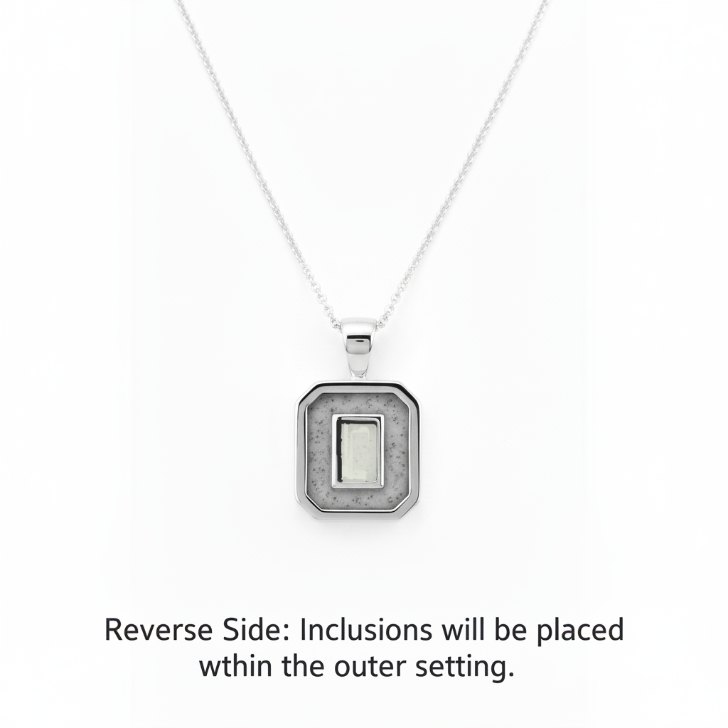 The Elegance Emerald-cut memorial ashes necklace with hidden inclusions