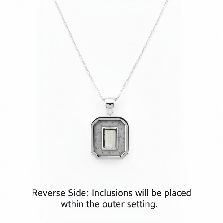 The Elegance Emerald-cut memorial ashes necklace with hidden inclusions