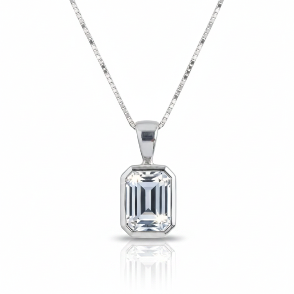The elegance Emerald-cut memorial jewellery ashes necklace with CZ