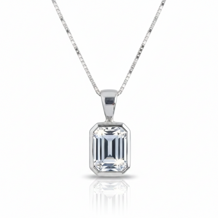 The elegance Emerald-cut memorial jewellery ashes necklace with CZ