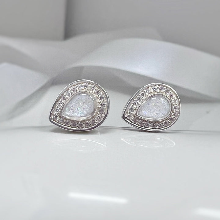 White Crystal Teardrop ashes Memorial Earrings - Nicky Robin Memorial Jewellery