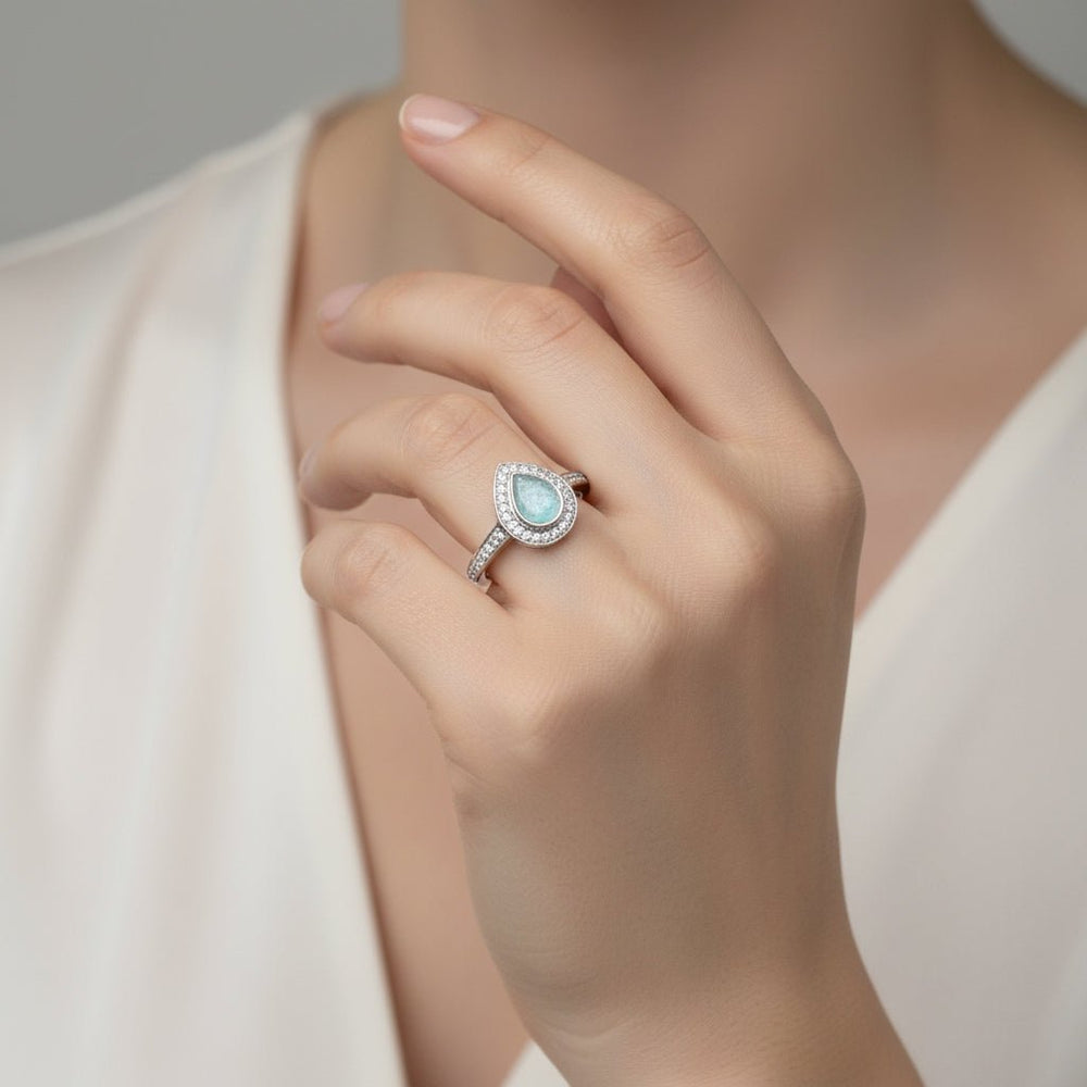 Adorned Teardrop Sparkle Memorial Ring - Nicky Robin Memorial Jewellery