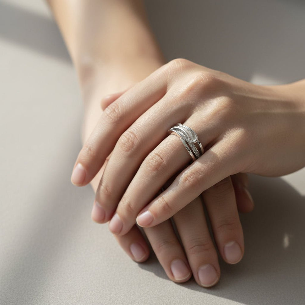 Angel Winged Memorial Ring with Crystals - Nicky Robin Memorial Jewellery