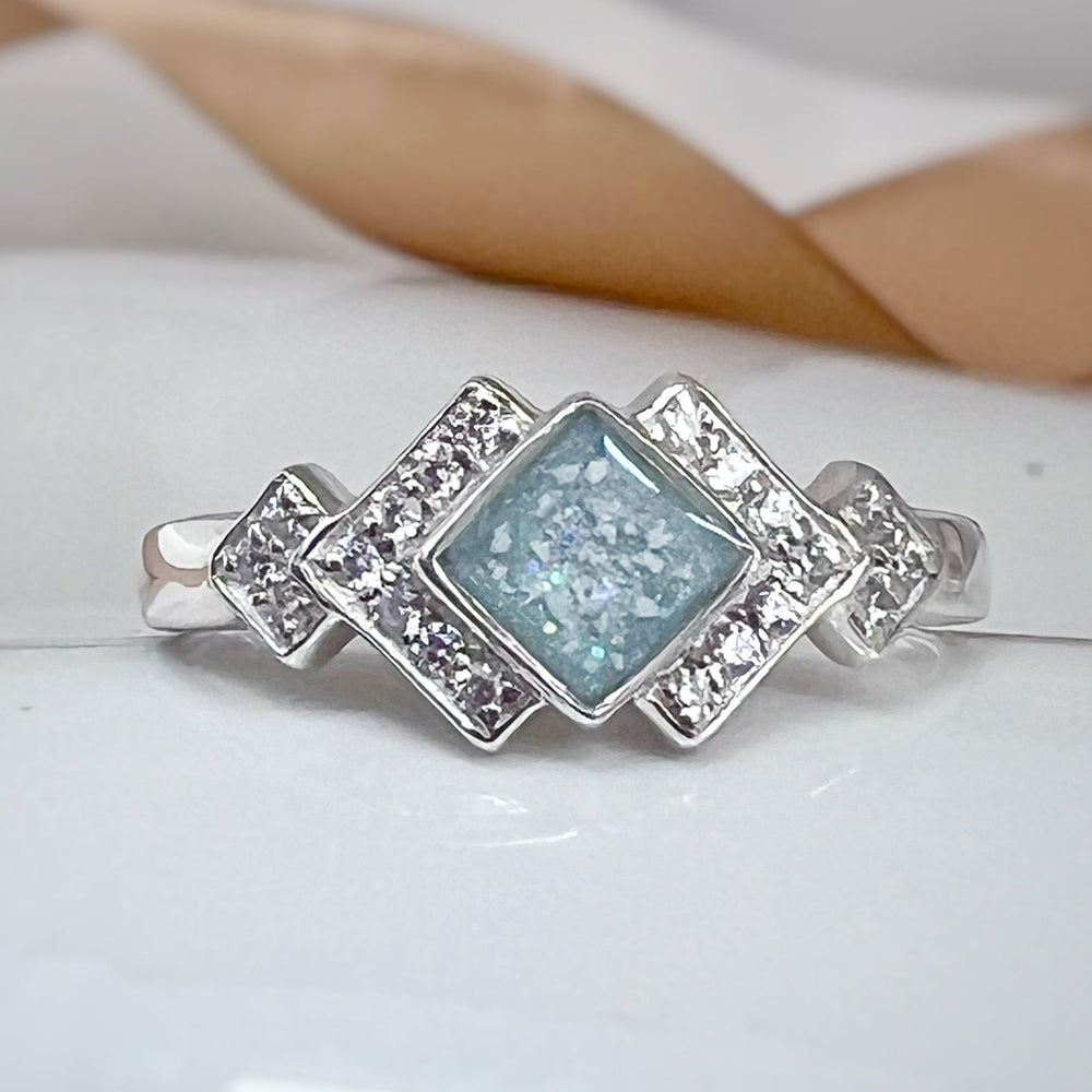 Art Deco Rhombus Memorial Ashes Ring - Nicky Robin Memorial Jewellery