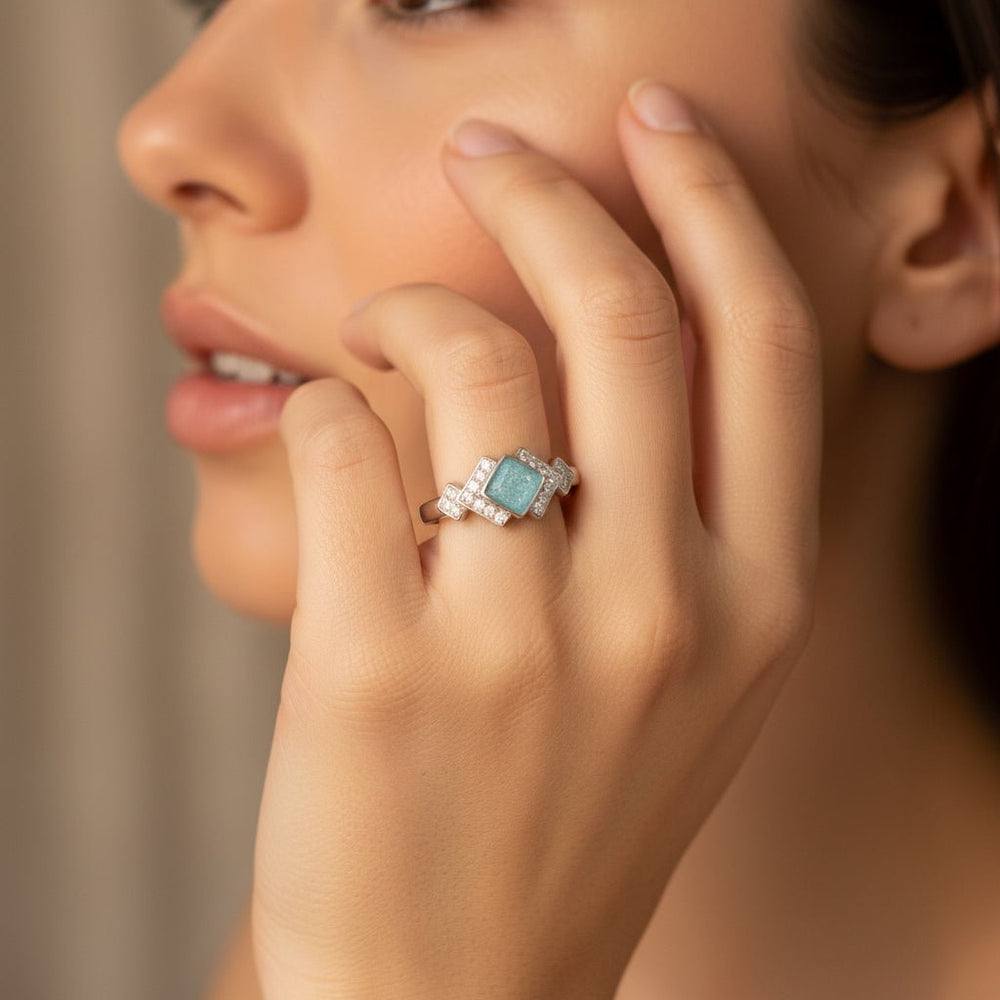 Art Deco Rhombus Memorial Ashes Ring - Nicky Robin Memorial Jewellery