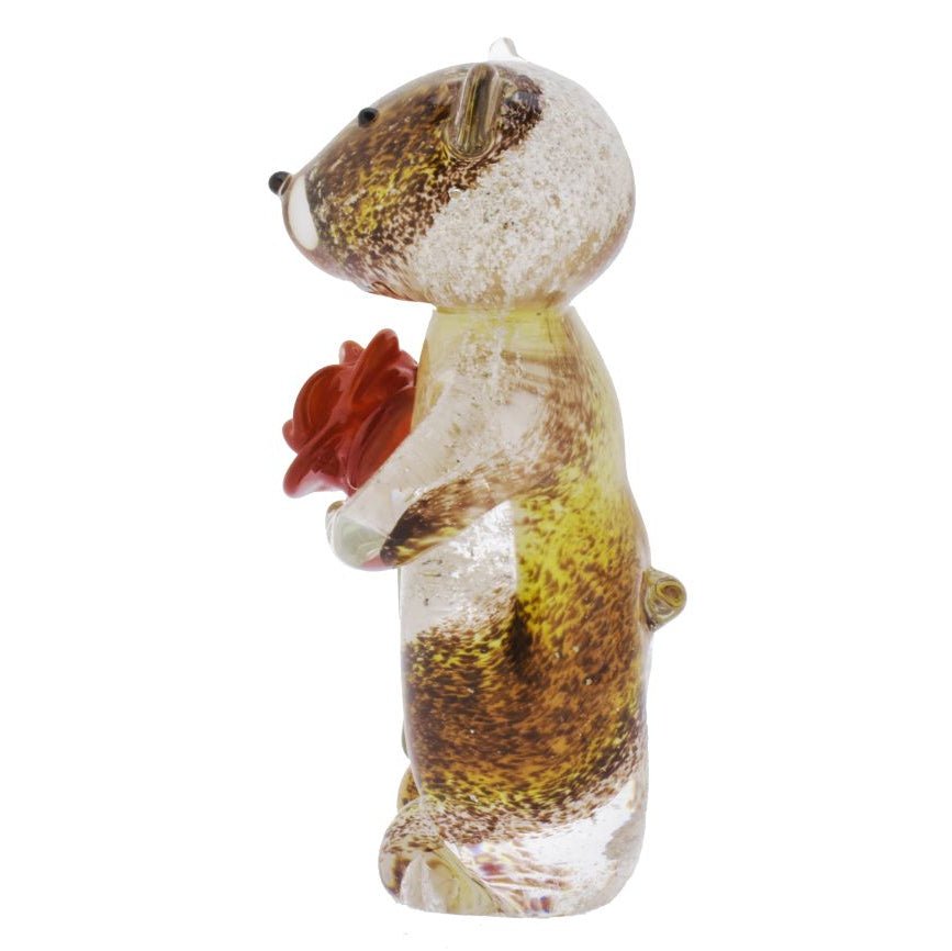 Ashes Glass Bear Holding Rose - Nicky Robin Memorial Jewellery