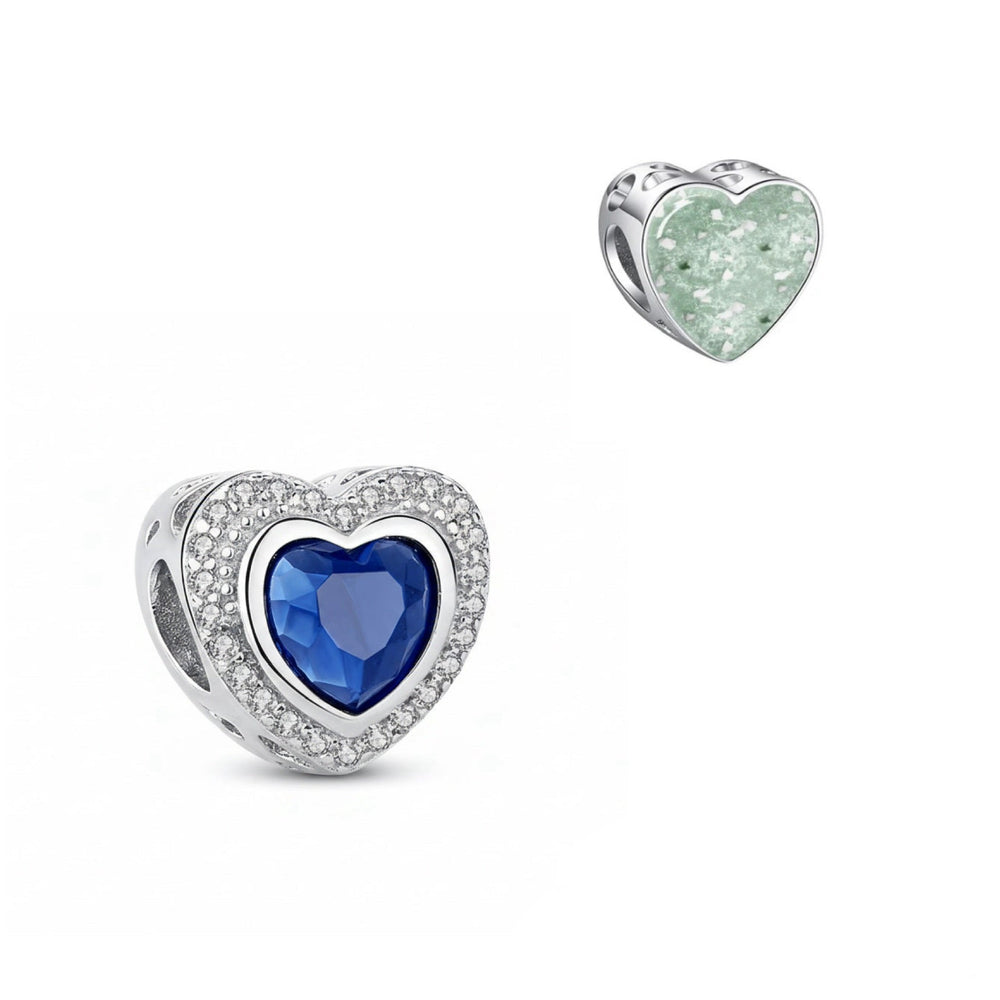 Blue Crystal Heart Memorial Ashes Charm Bead - Nicky Robin Memorial Jewellery