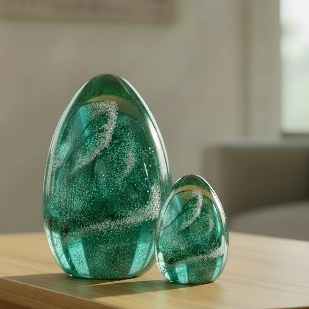 Cremation Ashes Oval Blown Glass Paperweight - Nicky Robin Memorial Jewellery