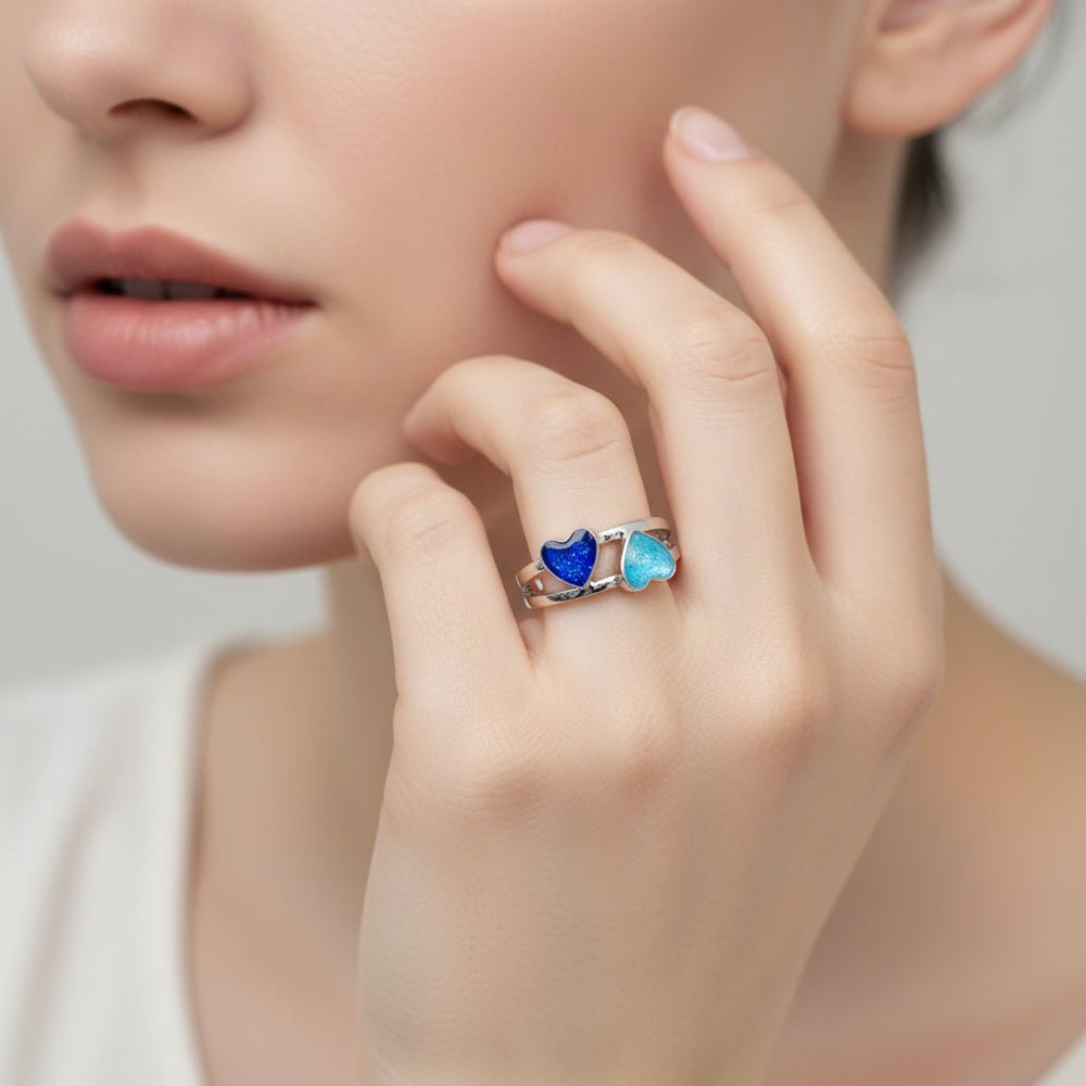 Cross Over Double Heart Memorial Ring - Nicky Robin Memorial Jewellery