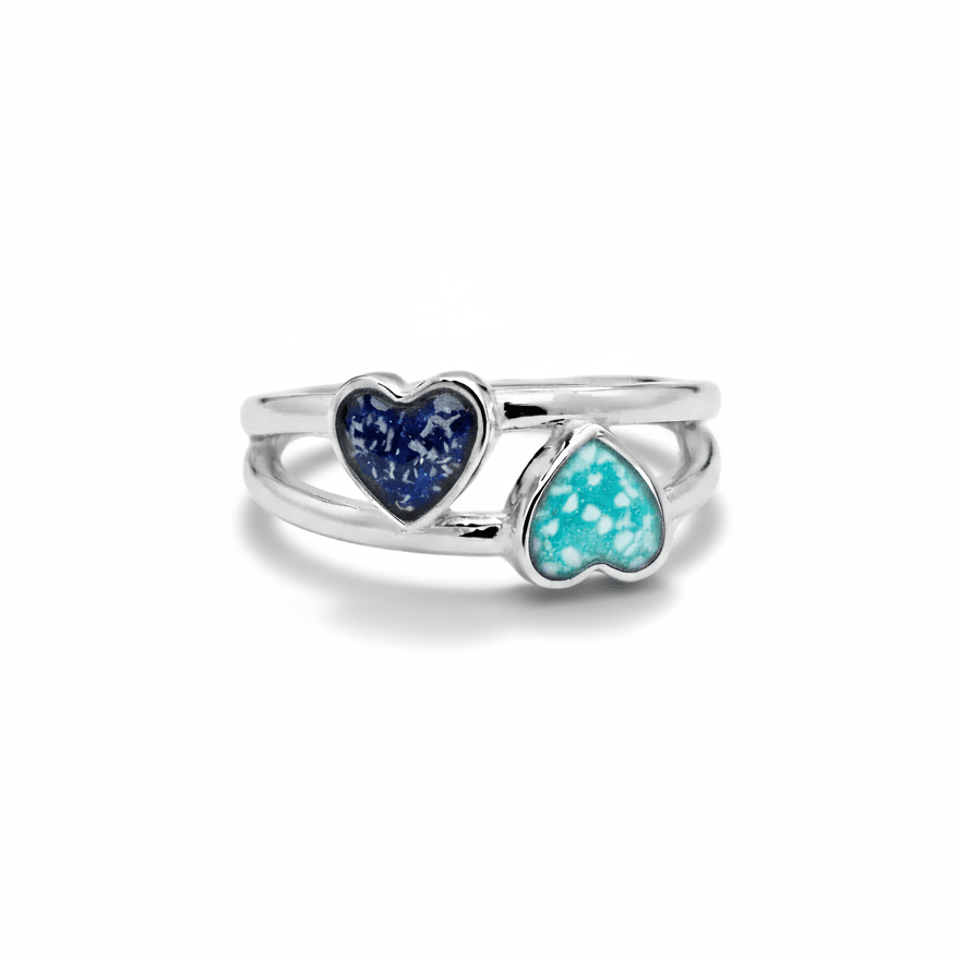 Cross Over Double Heart Memorial Ring - Nicky Robin Memorial Jewellery