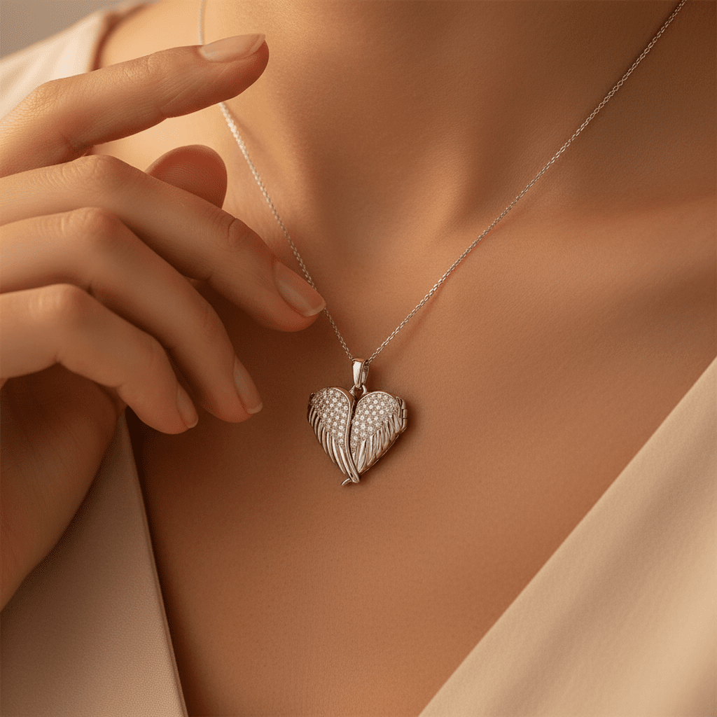 Crystal Angel Wings Ashes Locket - Nicky Robin Memorial Jewellery