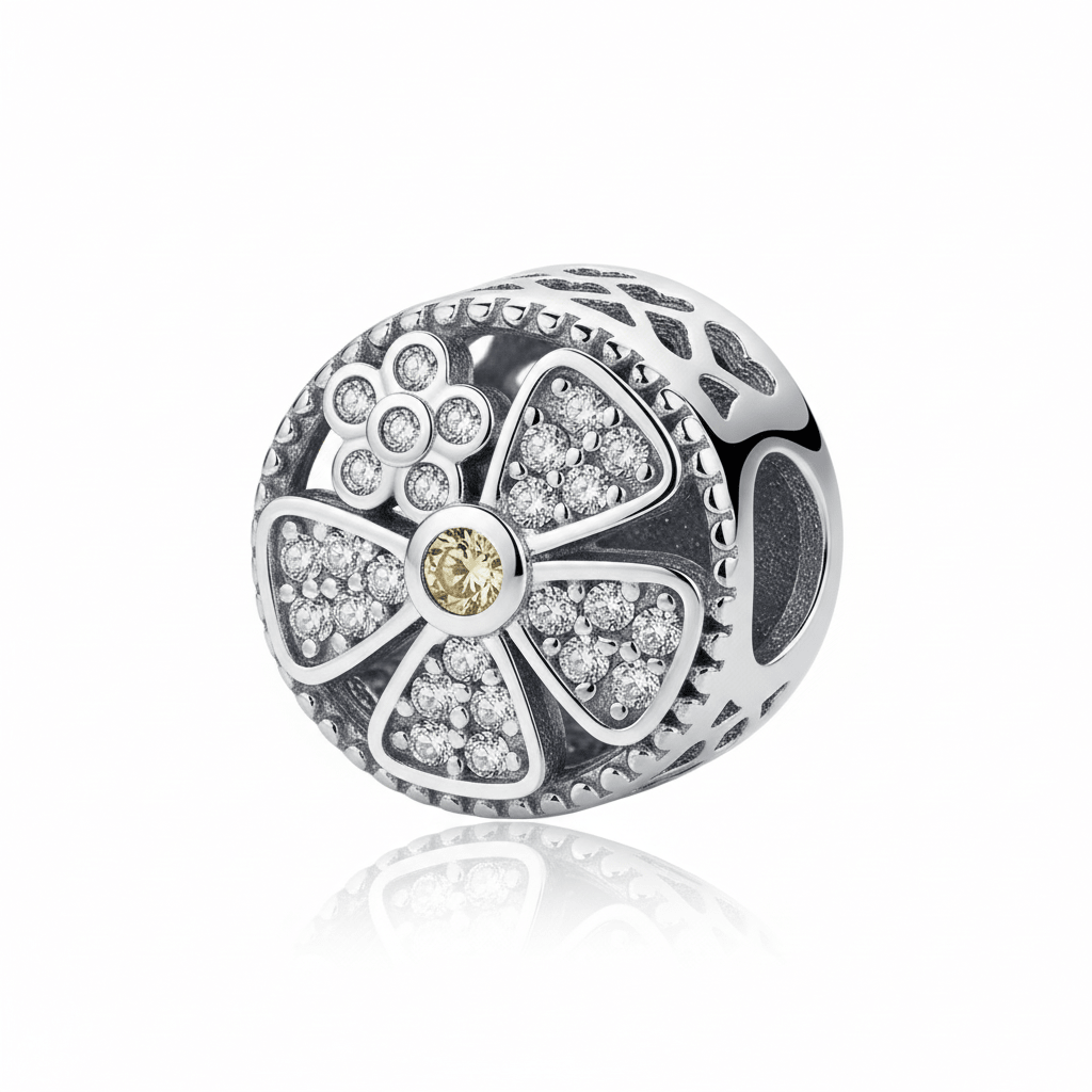 Crystal Flower Memorial Ashes Charm Bead - Nicky Robin Memorial Jewellery