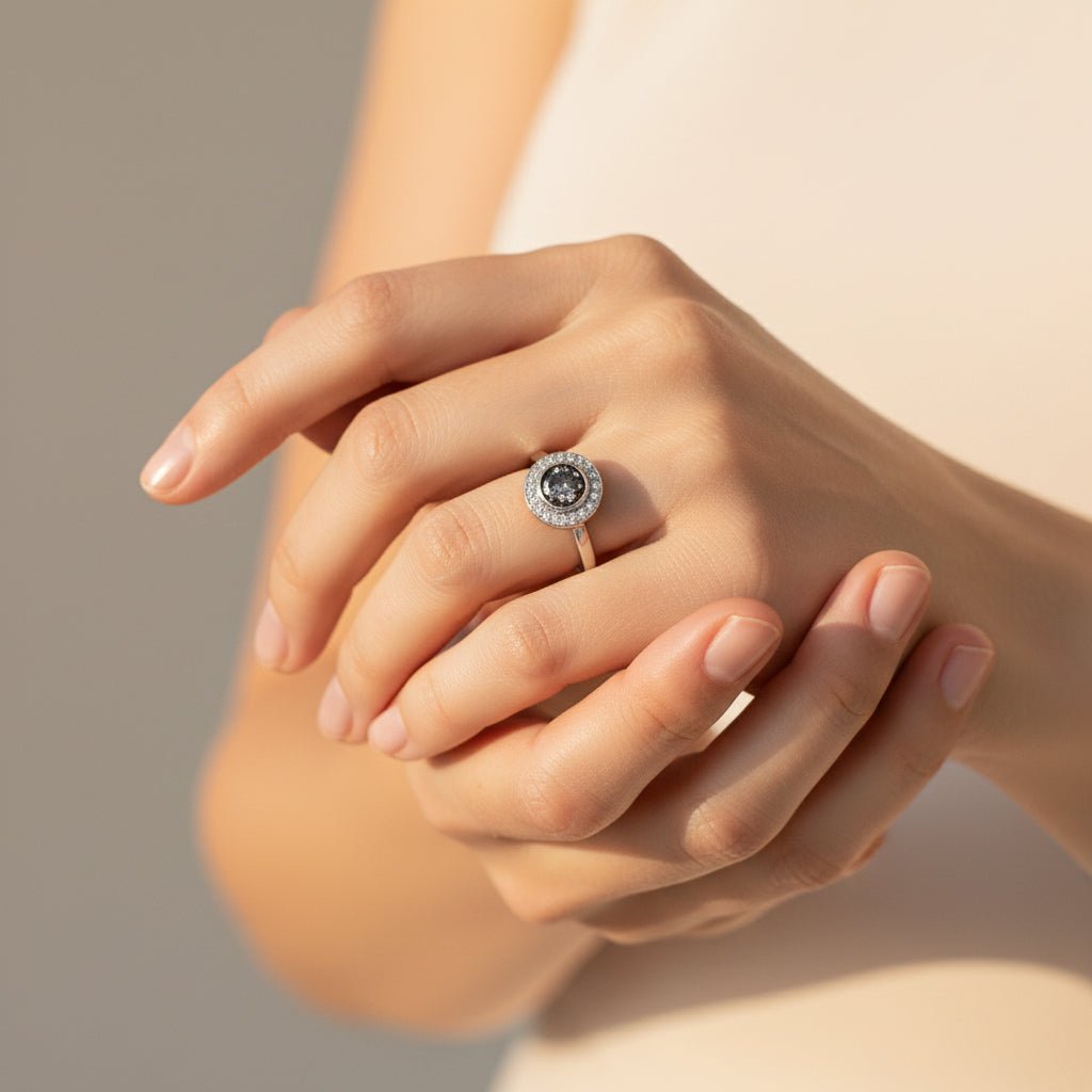 Crystal Halo Memorial Ashes Ring - Nicky Robin Memorial Jewellery