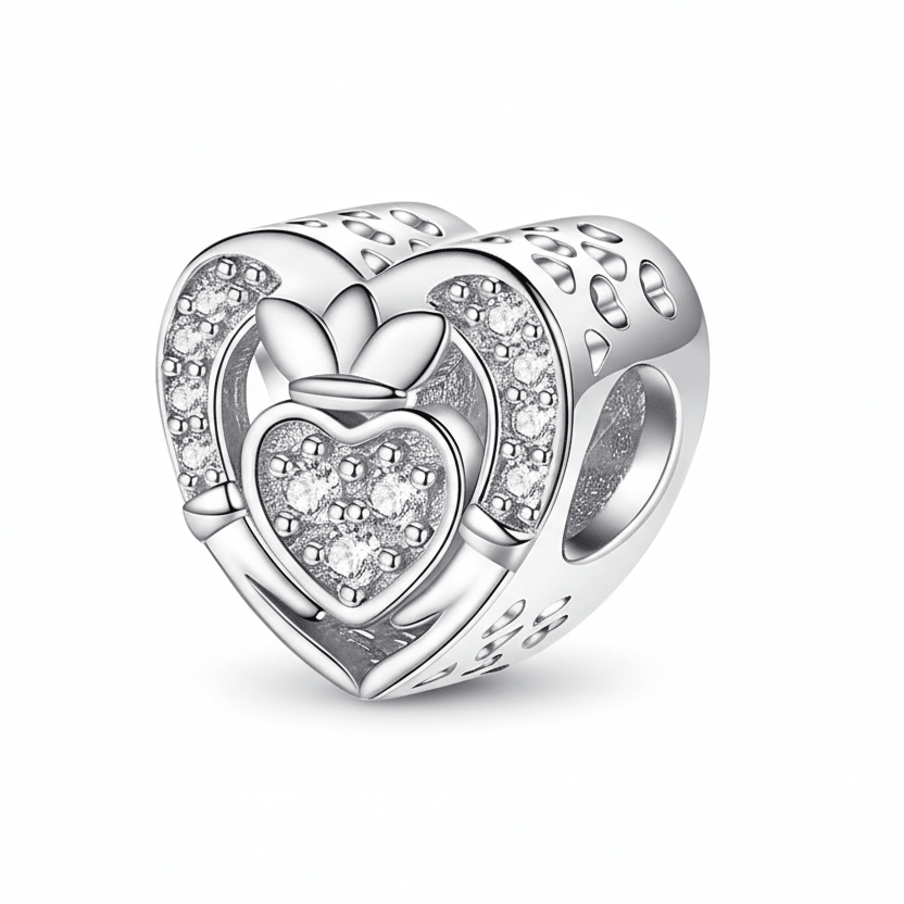 Crystal Heart Crown Memorial Ashes Charm Bead - Nicky Robin Memorial Jewellery