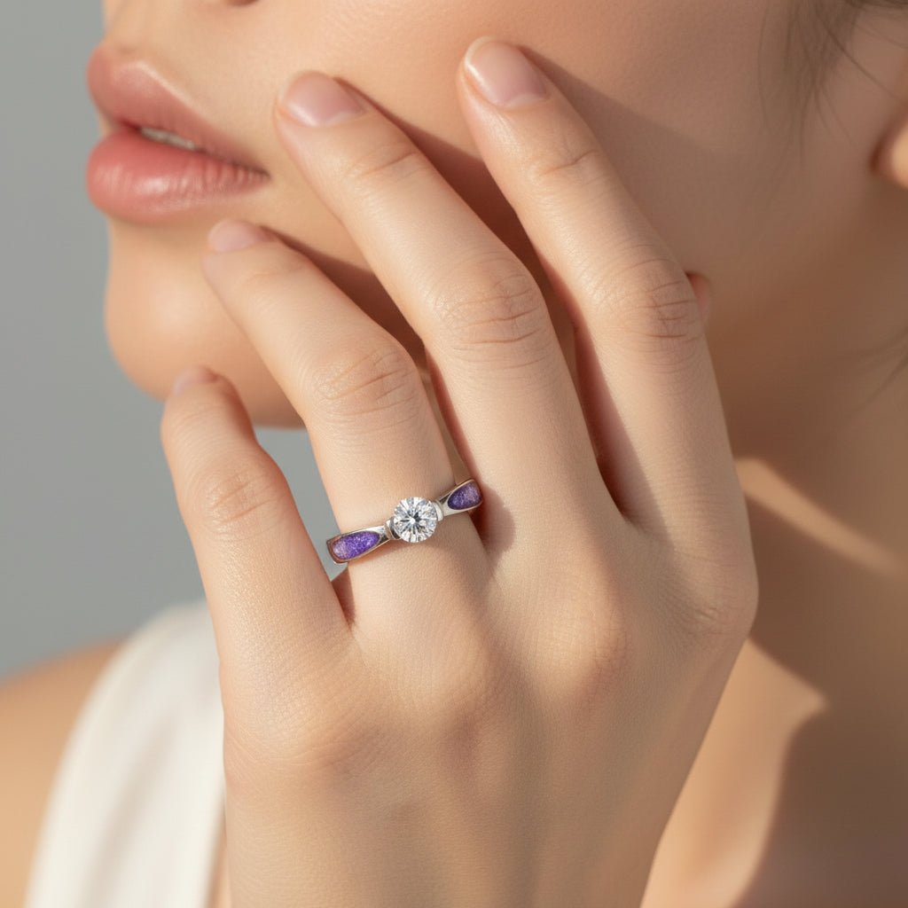 Crystal Solitaire Memorial Ashes Ring - Nicky Robin Memorial Jewellery