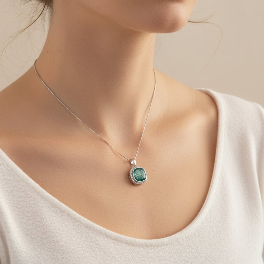 Crystal Squircle Halo Memorial Necklace - Nicky Robin Memorial Jewellery