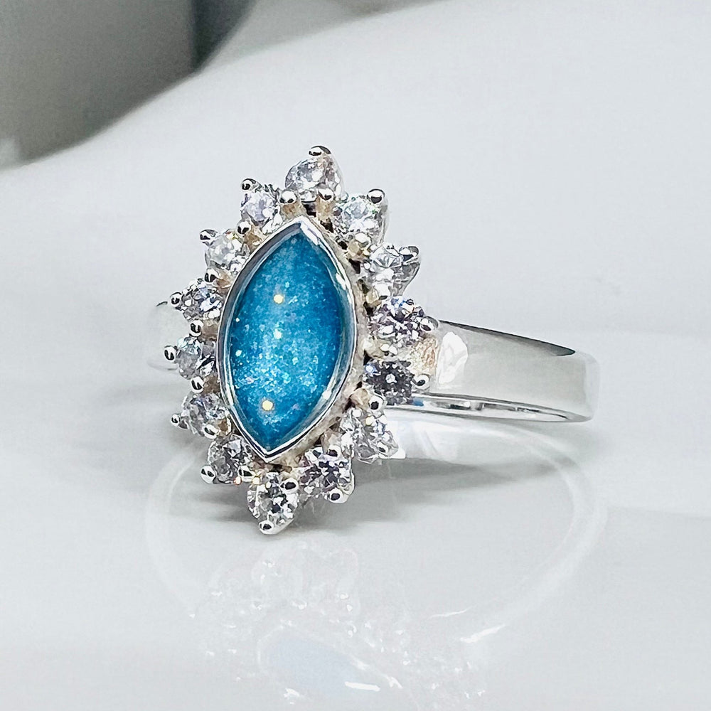 CZ Marquise Halo Memorial Ashes Ring - Nicky Robin Memorial Jewellery