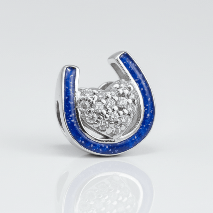 Dainty Crystal Heart Horseshoe Charm - Nicky Robin Memorial Jewellery