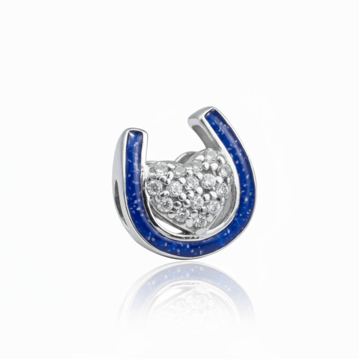 Dainty Crystal Heart Horseshoe Charm - Nicky Robin Memorial Jewellery