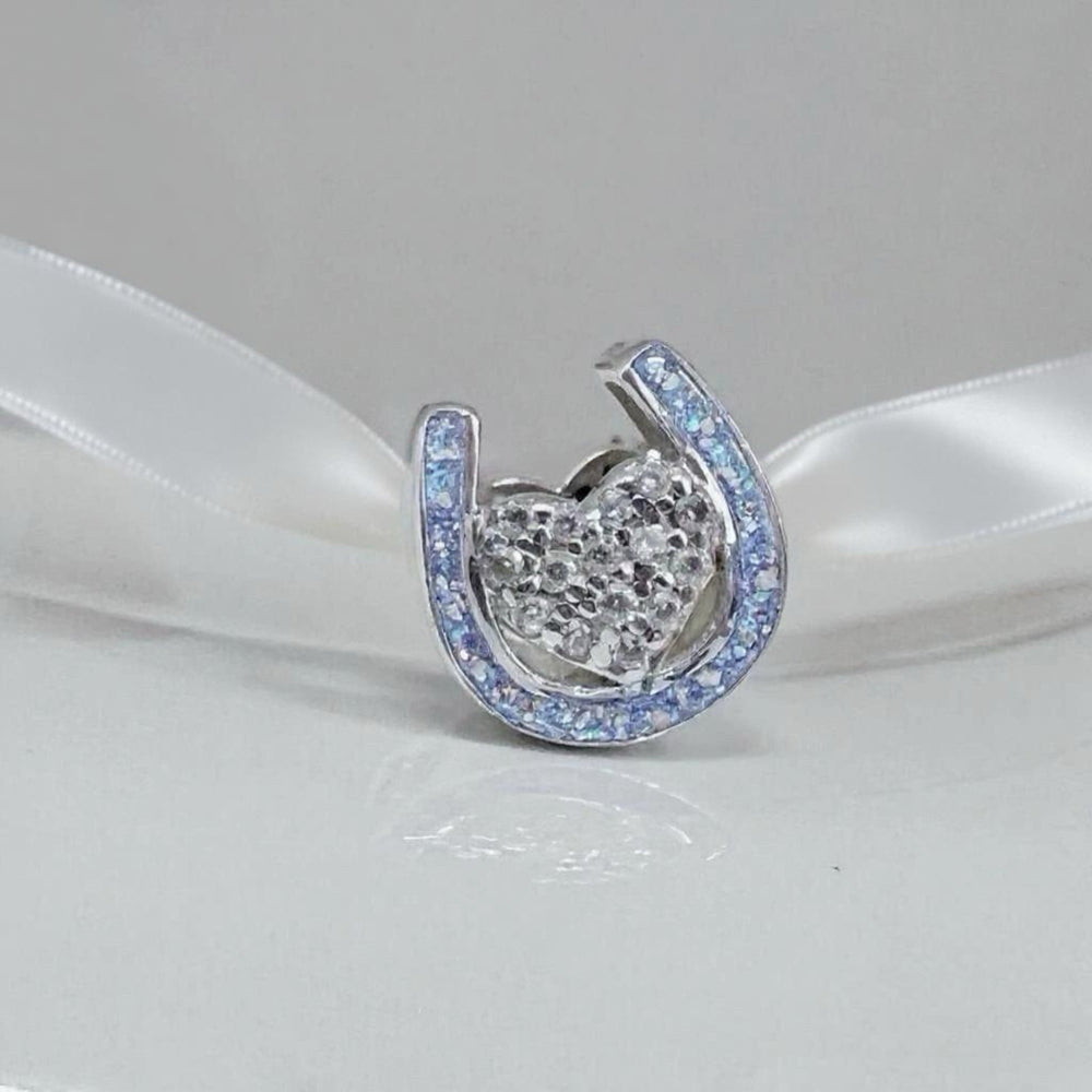 Dainty Crystal Heart Horseshoe Charm - Nicky Robin Memorial Jewellery