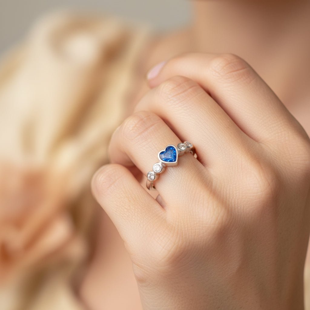 Dainty Heart & Crystal Memorial Ring - Nicky Robin Memorial Jewellery