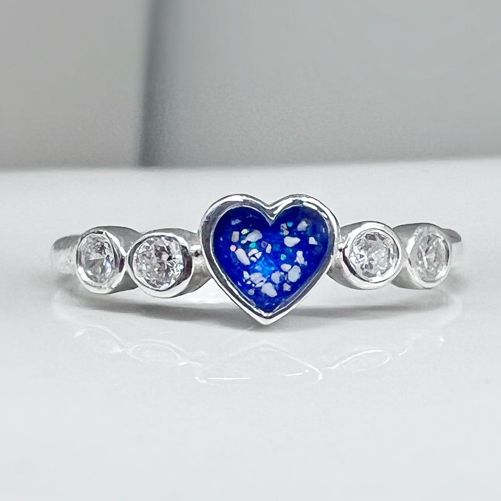 Dainty Heart & Crystal Memorial Ring - Nicky Robin Memorial Jewellery