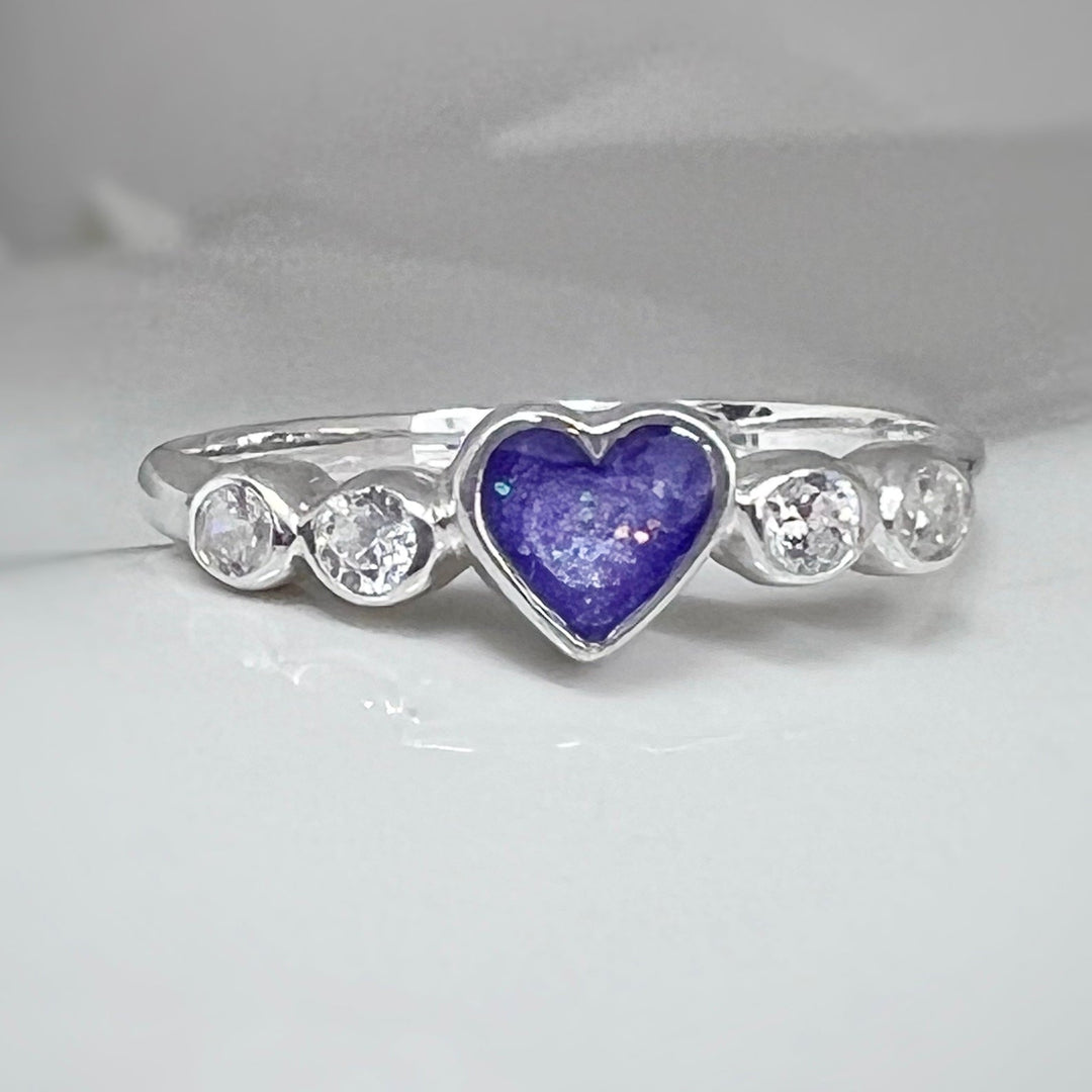 Dainty Heart & Crystal Memorial Ring - Nicky Robin Memorial Jewellery