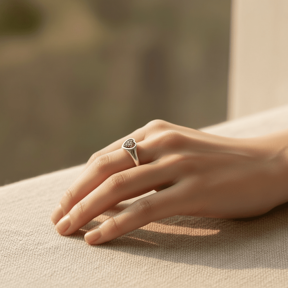 Dainty Heart Memorial Signet Ring - Nicky Robin Memorial Jewellery