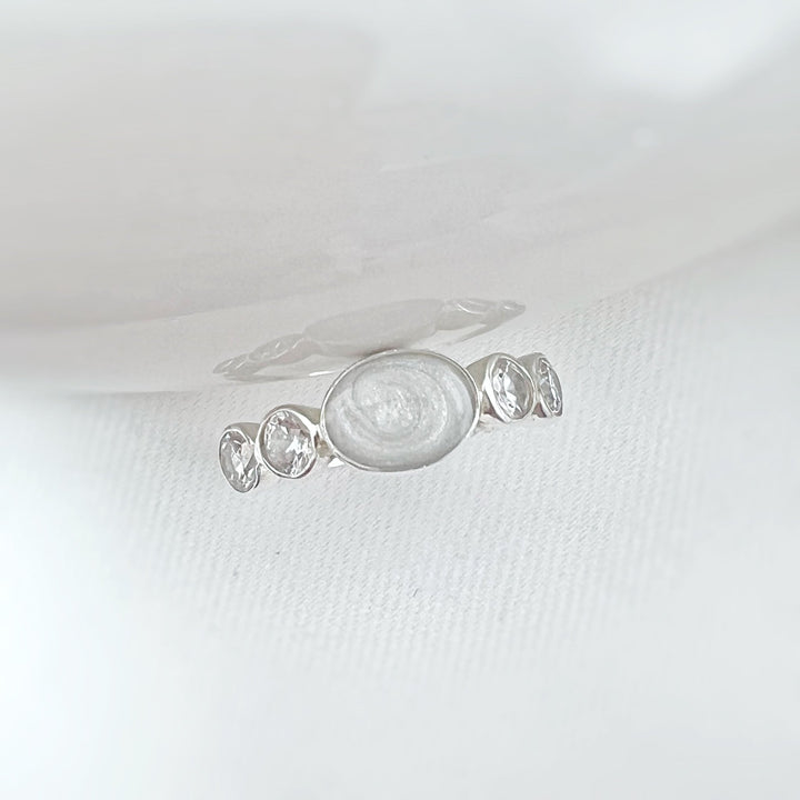 Dainty Oval Memorial Ring with Crystals - Nicky Robin Memorial Jewellery