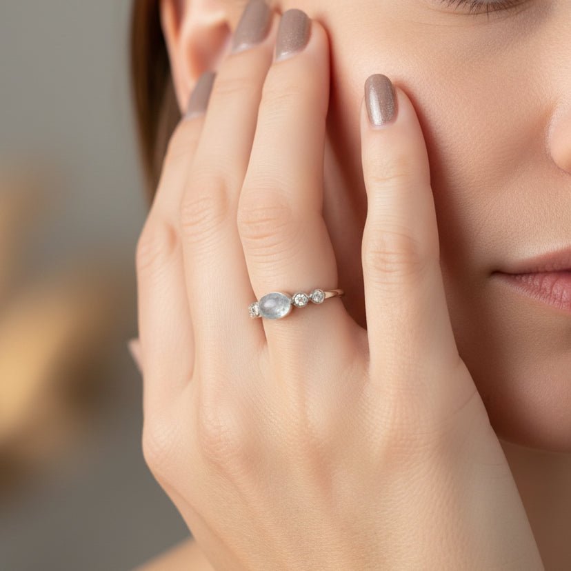 Dainty Oval Memorial Ring with Crystals - Nicky Robin Memorial Jewellery