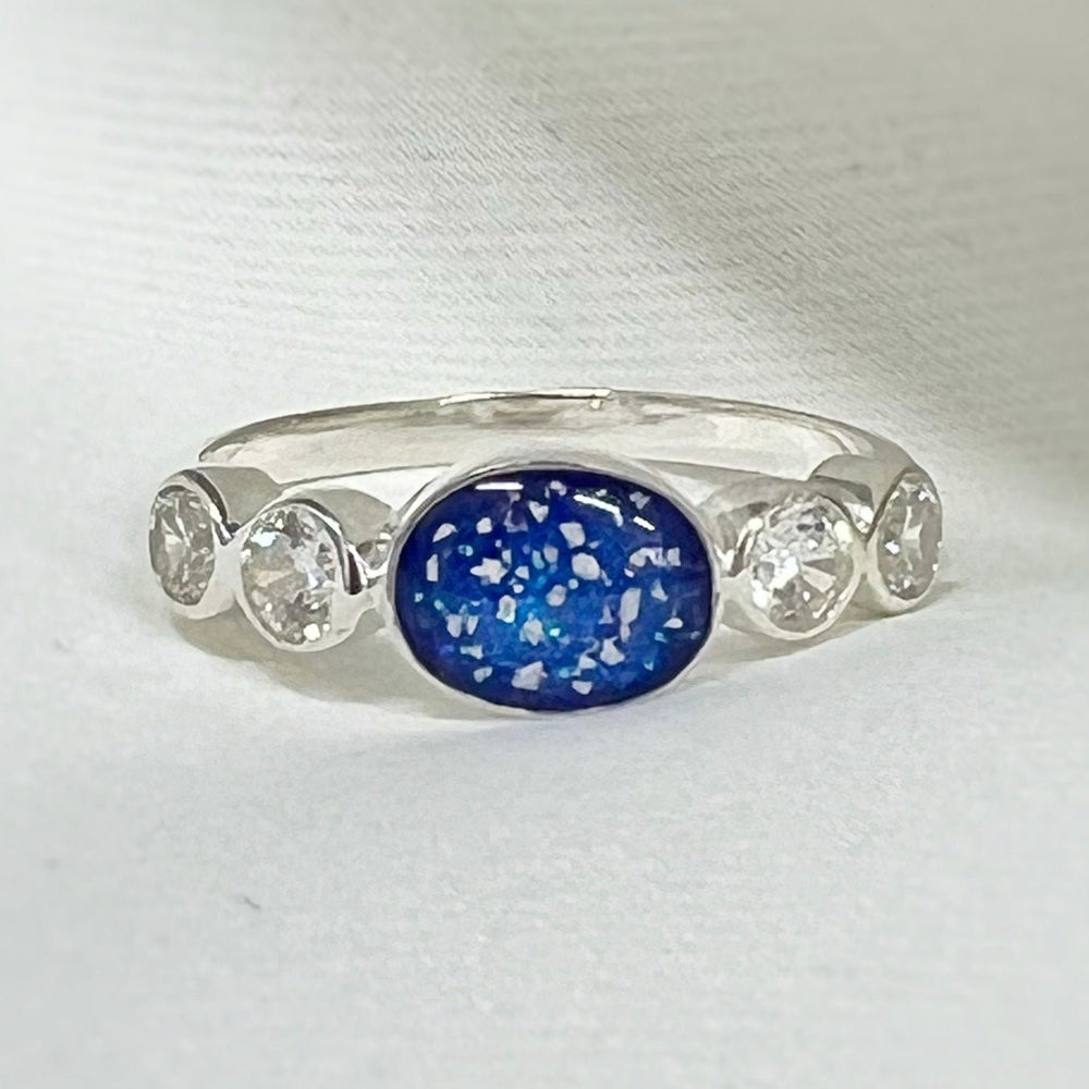 Dainty Oval Memorial Ring with Crystals - Nicky Robin Memorial Jewellery