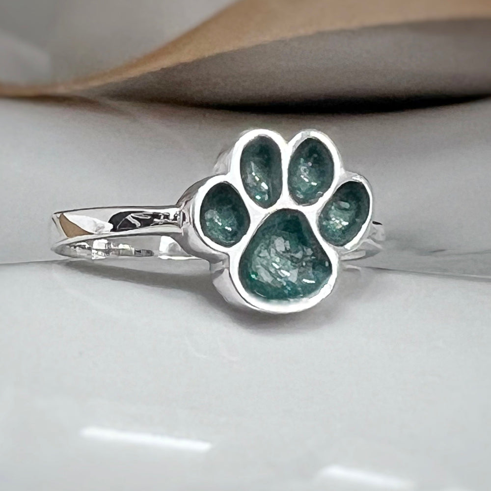 Dainty Pet Paw Memorial Ashes Ring - Nicky Robin Memorial Jewellery