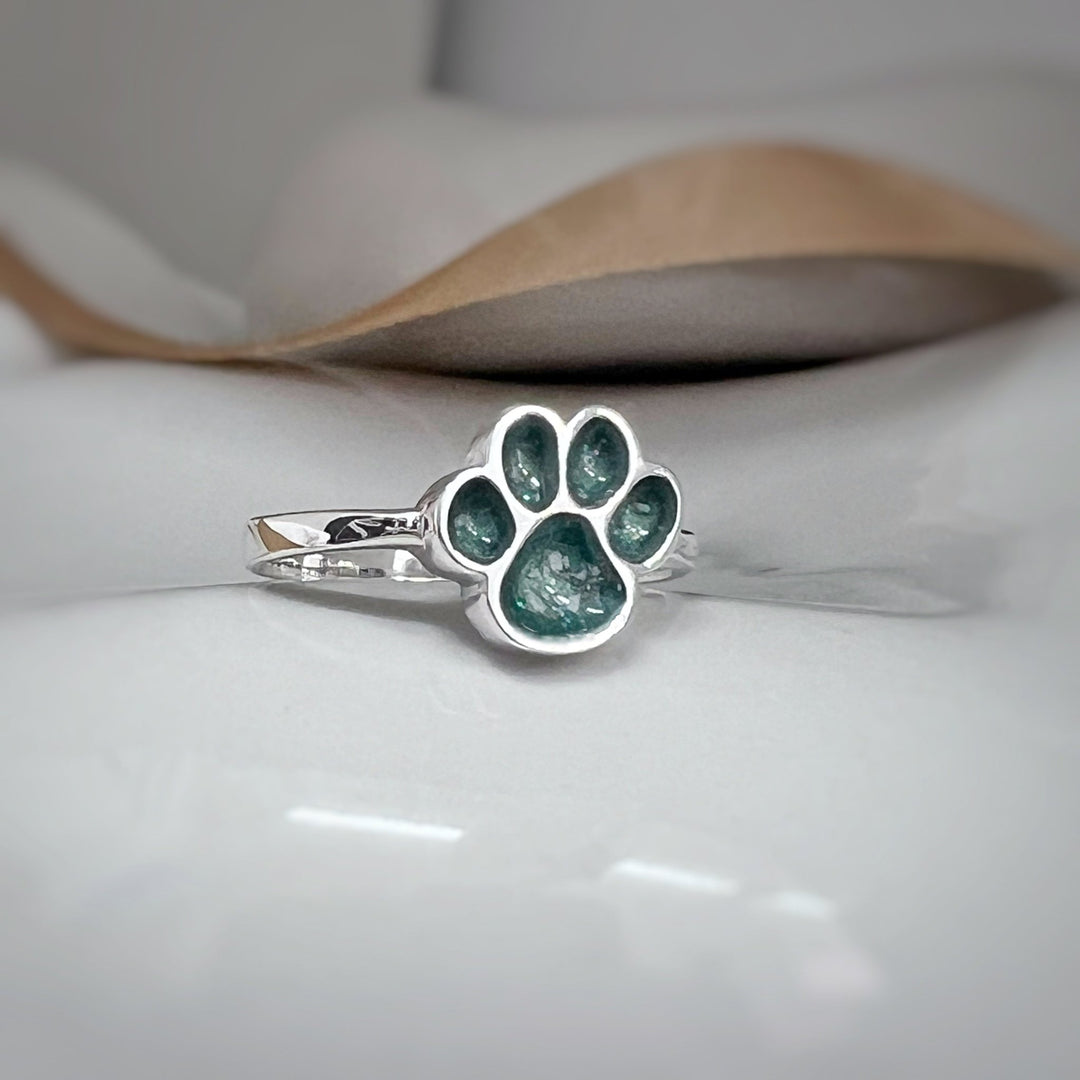 Dainty Pet Paw Memorial Ashes Ring - Nicky Robin Memorial Jewellery