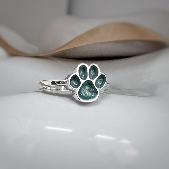 Dainty Pet Paw Memorial Ashes Ring - Nicky Robin Memorial Jewellery
