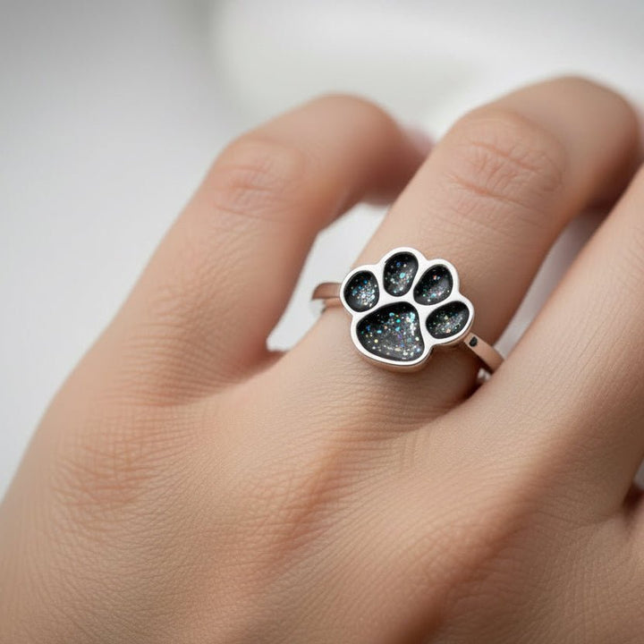 Dainty Pet Paw Memorial Ashes Ring - Nicky Robin Memorial Jewellery