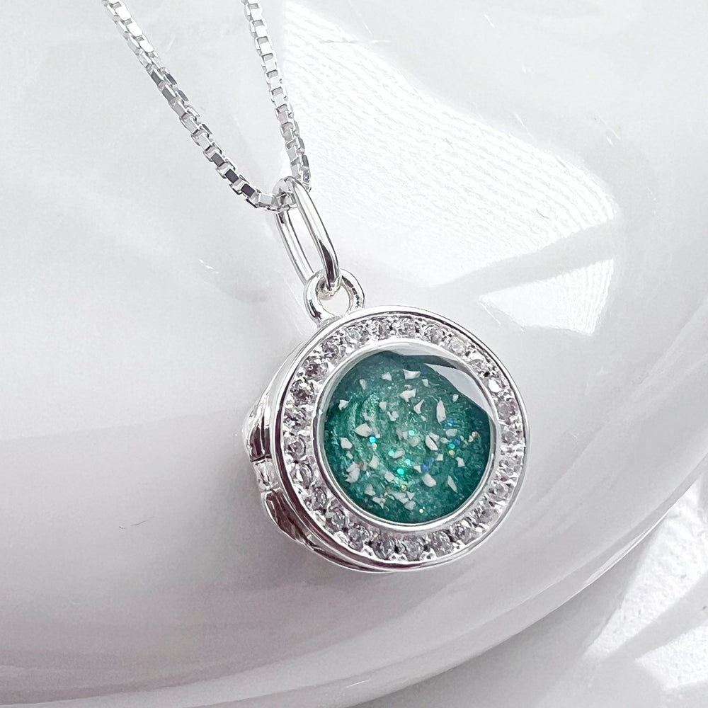 Dainty Round Crystal Halo Memorial Locket - Nicky Robin Memorial Jewellery