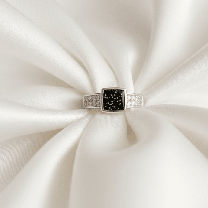 Dainty Square Memorial Ashes Ring with Crystals - Nicky Robin Memorial Jewellery