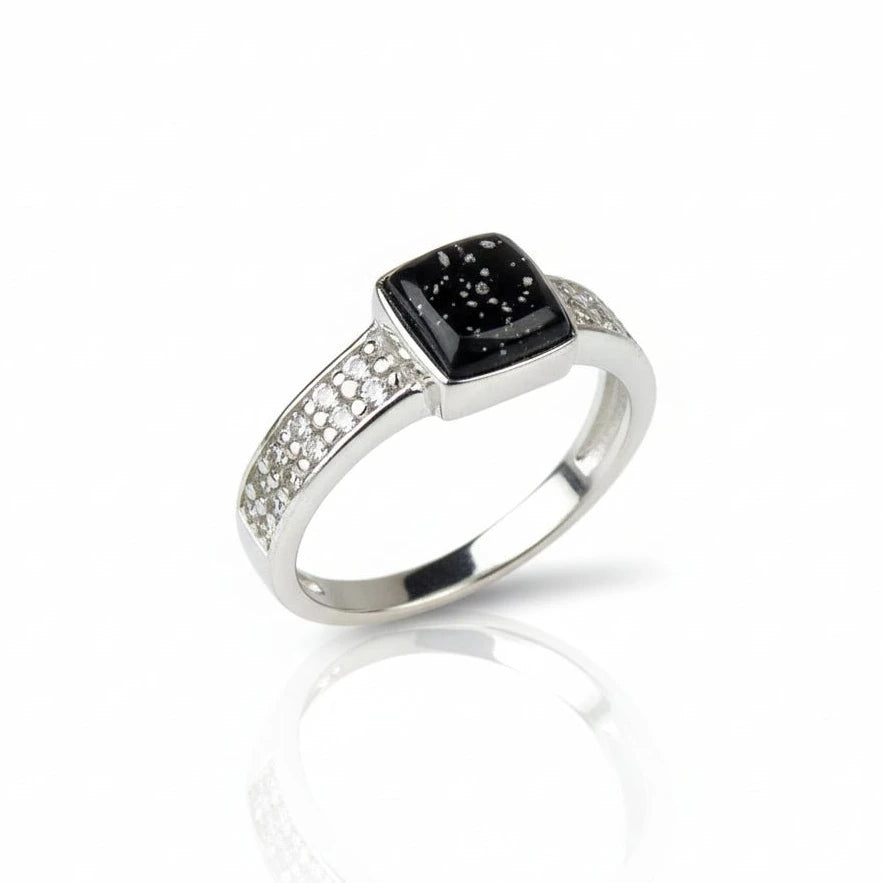 Dainty Square Memorial Ashes Ring with Crystals - Nicky Robin Memorial Jewellery
