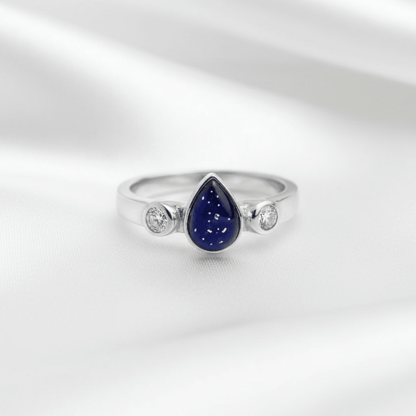 Dainty Teardrop Memorial Ashes Ring with Crystals - Nicky Robin Memorial Jewellery
